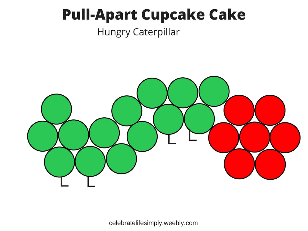 Hungry Caterpillar Pull-Apart Cupcake Cake Template | Over 200 Cupcake Cake Templates perfect for Birthdays, Showers, Holidays or just because!