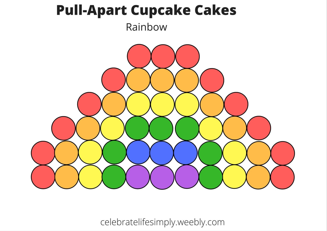 Rainbow Pull Apart Cupcake Cake Templates - 2 sizes
