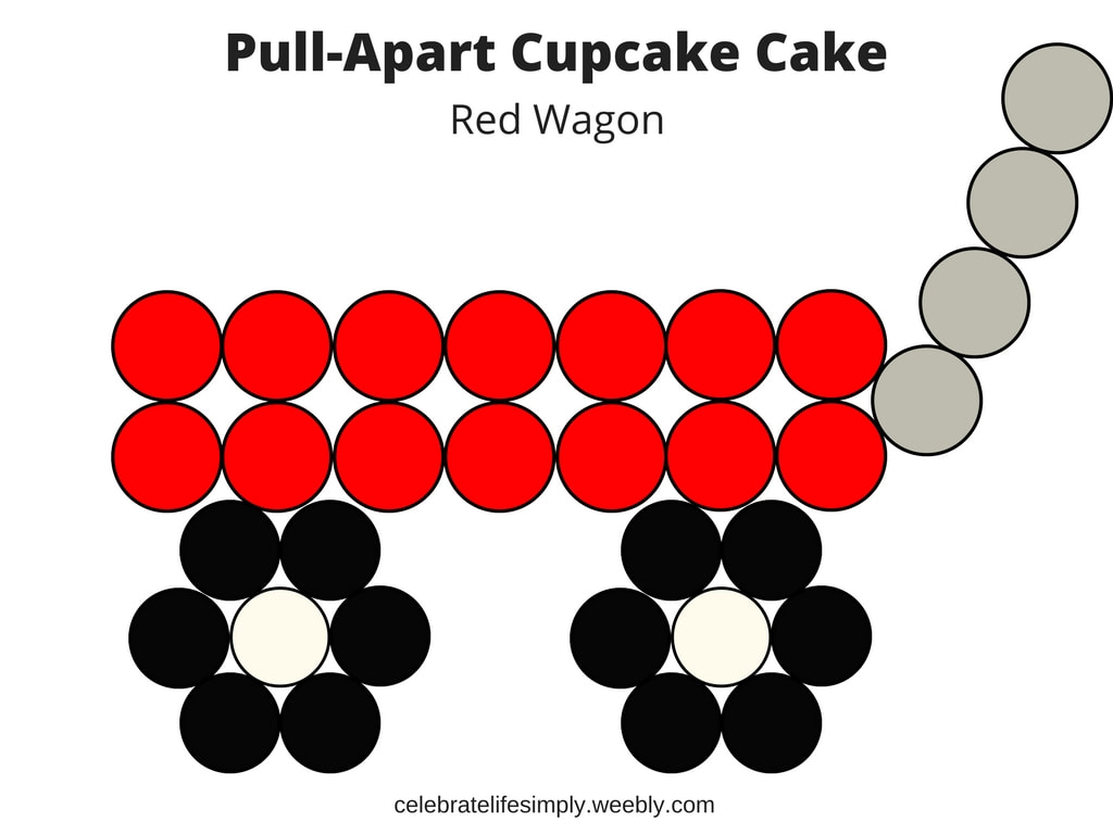 Red Wagon Pull-Apart Cupcake Cake Template | Over 200 Cupcake Cake Templates perfect for all your party needs!
